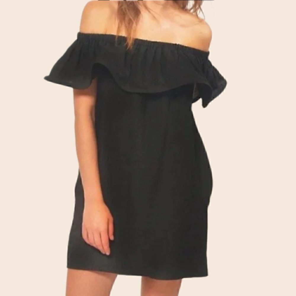 Line & Dot Black Concorde Ruffle Mini Linen Dress Size Large - Picture 2 of 10